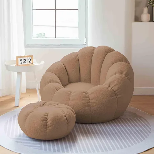 Funda para silla de puf de pétalos de peluche, sofá Lazy Sack suave (sin frijoles) para niños, adultos, parejas, relleno de puf, espuma