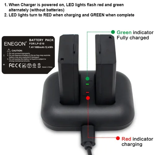 Miniatura 7 de ENEGON LP-E10 - Batería de repuesto (2 unidades de 1680 mAH) y cargador dual rápido para Canon LP E10 Canon EOS Rebel T3 T5 T6 T7 T100, Kiss X50 X70