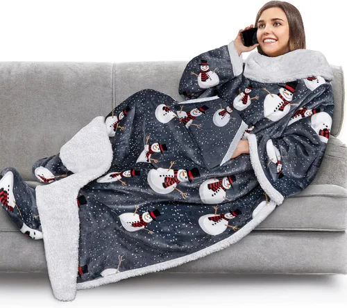 Miniatura 18 de PAVILIA Manta de forro polar con mangas, bolsillos para los pies para mujeres, hombres y adultos, manta de felpa para llevar, cálida manta