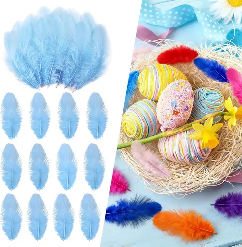 Miniatura 8 de THARAHT Plumas coloridas de gallo artesanal, 300 plumas de colores de 3 a 5 pulgadas, a granel para jardín de infantes, manualidades, boda, hogar