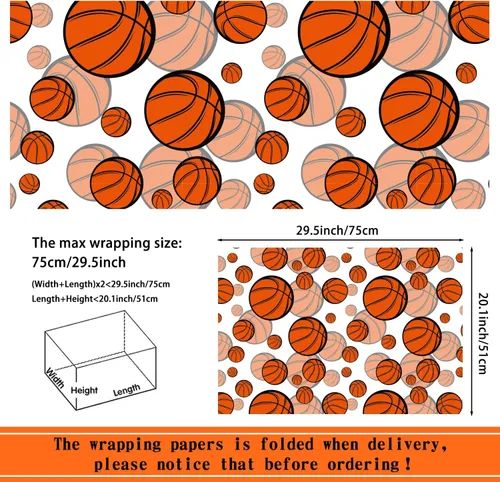 Miniatura 3 de Mpanwen Papel de regalo de baloncesto para niños y niños, 12 hojas de papel de regalo con temática de baloncesto para Navidad, cumpleaños, Cowboy