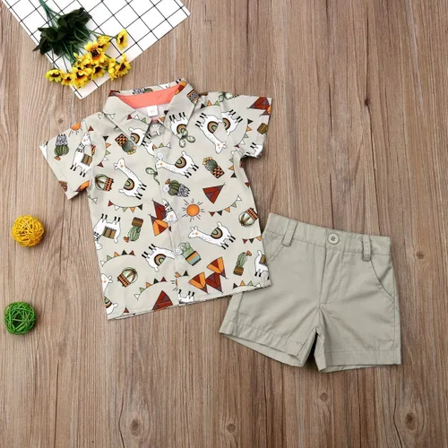 Miniatura 90 de Conjunto de camisa de manga corta con botones y pantalones cortos casuales con diseño de flamingo, para bebés y niños de 1 a 6 años, atuendos