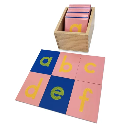 Letras de papel de lija Montessori | minúsculas | Azulejos de madera PP | Consonante vocal codificado por colores | Incluye caja de almacenamiento