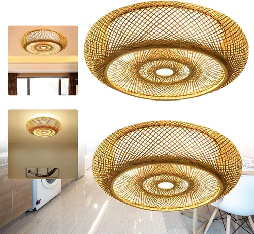 Miniatura 4 de Lámpara moderna de 3 luces, lámpara de interior, lámpara de techo vintage de bambú, lámpara colgante de linterna de ratán para cocina, comedor