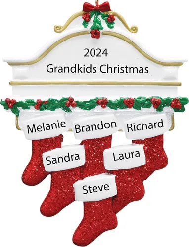 Adornos de Navidad familiares personalizados 2025 – Adorno personalizado para familia de 6, recuerdo de seis nietos o nietos, adorno de chimenea de
