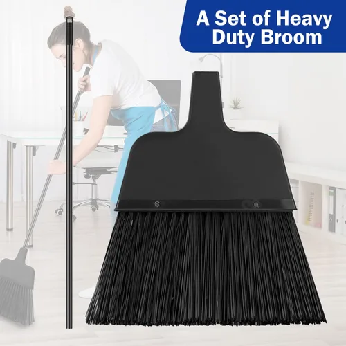 Miniatura 4 de 8 escobas para exteriores para limpieza de suelos de 54 pulgadas, escoba comercial resistente, mango largo, escobas angulares para barredora, Negro