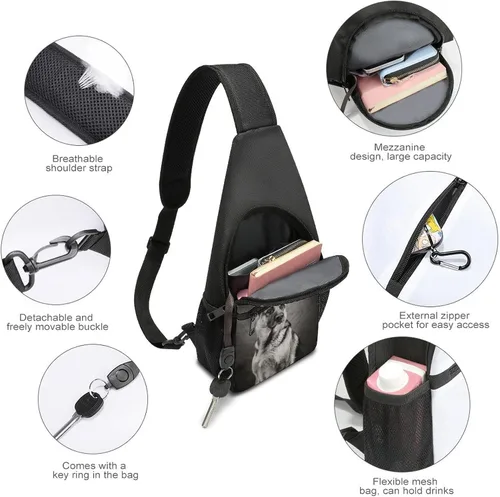 Miniatura 4 de Bolso cruzado de pastor alemán blanco y negro, mochila de viaje, senderismo, mochila casual para el pecho para mujeres y hombres, talla única