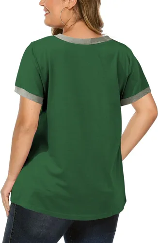 Miniatura 85 de Eytino Blusas de talla grande para mujer, cuello en V, manga corta, a rayas, casual, holgada, con bolsillo (1X-5X)