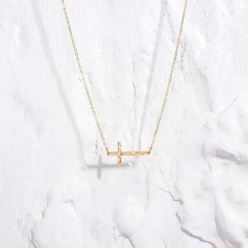 Miniatura 120 de Fettero - Collar con dije de cruz de fe, chapado en oro de 14 K, cadena fina, minimalista, simple, pequeña, para oración, regalo de joyería religiosa