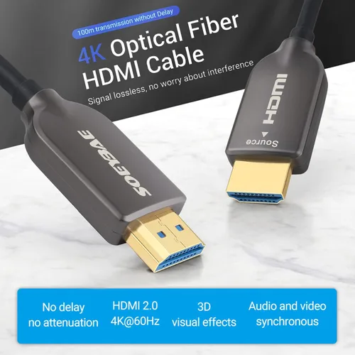Miniatura 2 de SOEYBAE Cable HDMI de fibra óptica 4K de 30 pies, ultra alta velocidad de 18 Gbps, compatible con HDCP 2.2, ARC, 4K UHD, HD 1080p, cable