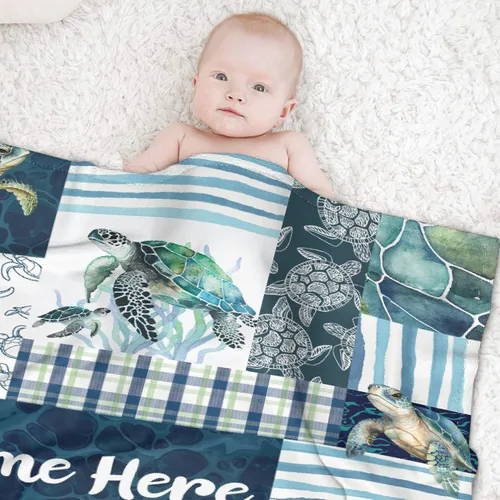 Miniatura 3 de Manta de franela de vellón personalizada con nombre de tortugas marinas, ligera, suave, bonita y acogedora manta para cama, sofá, viajes al aire