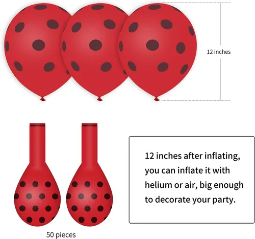 Miniatura 2 de 50 globos de mariquita, globos de lunares rojos y negros de 12 pulgadas, globos de látex para fiesta temática de mariquita, boda, fiesta