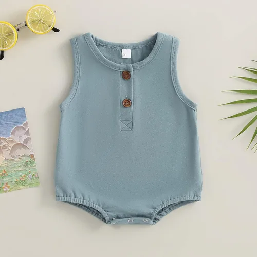 Miniatura 3 de Mameluco básico de algodón sin mangas para bebé, niño y niña, de algodón, de gran tamaño, traje de verano