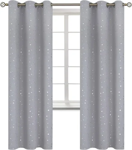 Miniatura 49 de BGment Cortinas opacas para dormitorio infantil, con aislamiento térmico, con ojales, estampado de estrellas plateadas, cortinas para oscurecer
