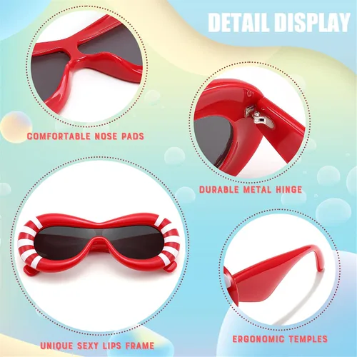 Miniatura 5 de FEISEDY Lentes de sol ovalados inflados para mujeres y hombres, a la moda, de gran tamaño, montura gruesa, Y2K, divertidos tonos estéticos B9088