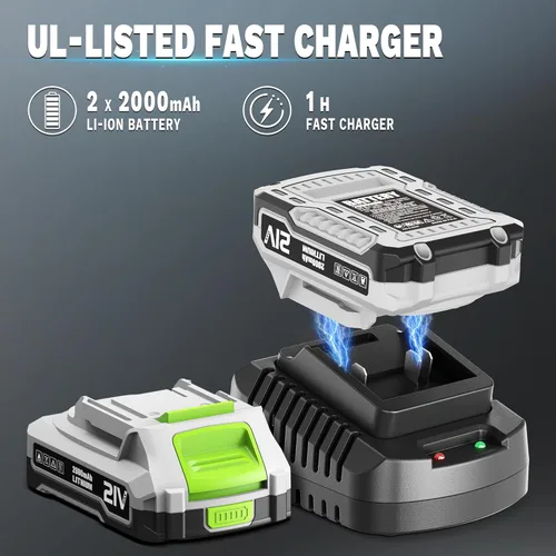 Miniatura 2 de Soplador de hojas inalámbrico con baterías de 2 x 2.0 Ah y cargador rápido Soplador eléctrico ligero de 21 V, soplador portátil alimentado por