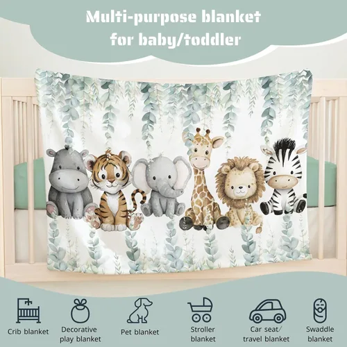 Miniatura 6 de HawSkgFub Safari Jungle - Manta para bebé, diseño de hojas de eucalipto africano, regalo para baby shower, elefante, jirafa, león, franela, forro