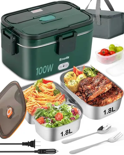 Miniatura 8 de Eocolz Fiambrera eléctrica calentador de alimentos de 100 W, calentador de alimentos con doble contenedor, 1.8 L, lonchera portátil con calefacción