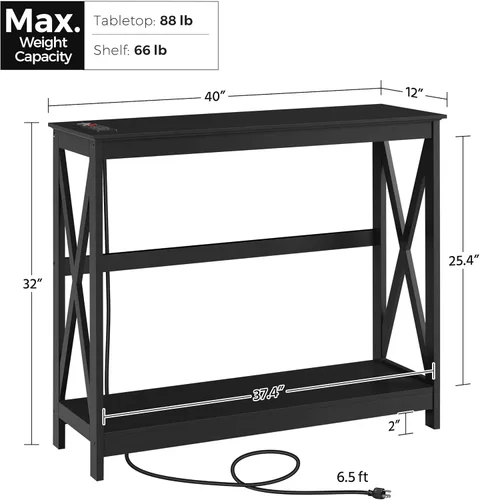 Miniatura 3 de Yaheetech Mesa consola de 40 pulgadas con tomas de corriente y puertos USB, mesa de entrada de madera con estación de carga y estante