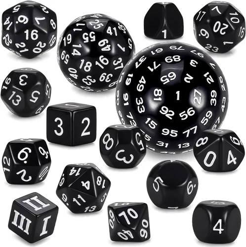 Miniatura 10 de CiaraQ DND - Juego de dados poliédricos (15 piezas) D4-D100 con bolsa de dados para juegos de mesa de rol de Calabozos y Dragones (negro y azul)