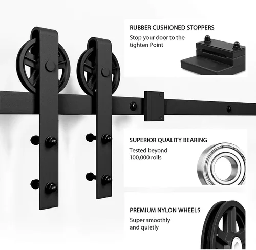 Miniatura 5 de SMARTSTANDARD Kit de herrajes para puerta corrediza de granero de alta resistencia de 6 pies, 4 pies a 18 pies, negro, suave y silencioso, simple