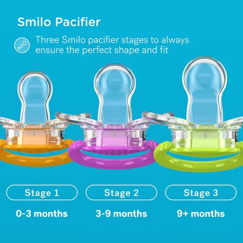 Miniatura 5 de Smilo Chupete para bebé con diseño ortodóntico para un desarrollo dental saludable, etapa 3 para bebés de 9 meses en adelante, paquete de 3 chupetes