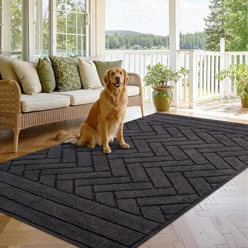 Miniatura 15 de Tindbea Tapete para perro para patas fangosas, absorbe la humedad, la suciedad, antideslizante, lavable, tapete de barro para perros, parte trasera