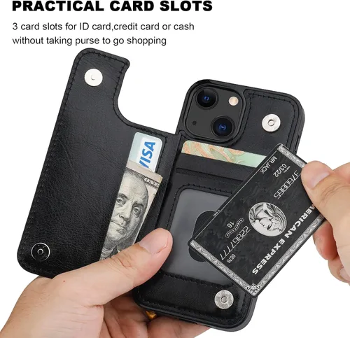 Miniatura 4 de ONETOP - Funda tipo cartera compatible con iPhone 13 Mini con soporte para tarjetas, funda de piel sintética con ranuras para tarjetas, doble cierre