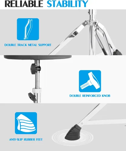 Miniatura 3 de STRICH Drum Throne, taburete de tambor acolchado ajustable en altura, silla giratoria de tambor resistente, taburete acolchado de doble soporte