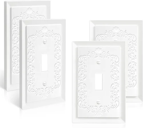 Paquete de 4 placas decorativas para interruptor de luz de palanca, diseño clásico de pétalos blancos para decoración del hogar, 1 cuadrilla tamaño