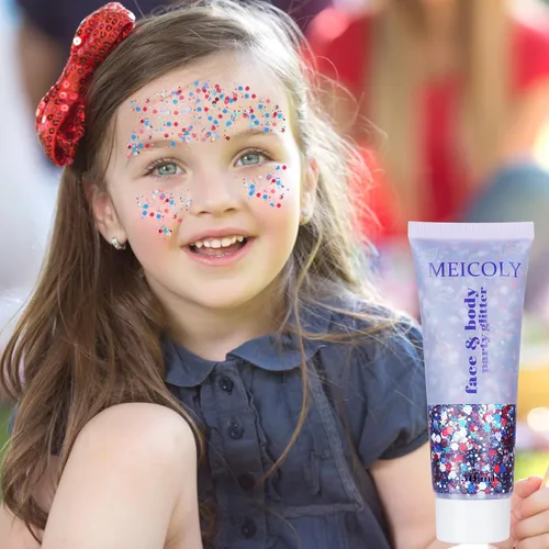 Miniatura 7 de MEICOLY Purpurina corporal roja, blanca y azul, accesorios del 4 de julio, purpurina para el cabello para niños, atuendos del 4 de julio