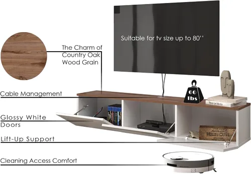 Miniatura 5 de Atelier Mobili - Soporte de TV flotante negro de 65 pulgadas, centro de entretenimiento flotante para TV de 80 pulgadas, gabinete de TV negro