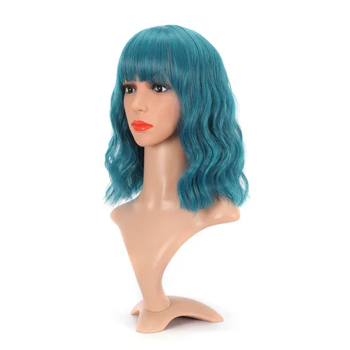Miniatura 24 de VCKOVCKO Peluca natural ondulada rosa pastel, pelucas coloridas con flequillo de aire, pelucas cortas estilo Bob para mujer, pelucas largas hasta