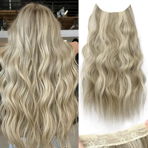 Miniatura 103 de KooKaStyle - Extensiones de cabello con hilo invisible, diadema transparente, ajustables, 4 clips fijadores, cabello largo y ondulado de 12