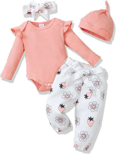 Miniatura 42 de Renotemy Conjunto de ropa para bebé recién nacida, mameluco con volantes, pantalones florales, lindo conjunto de ropa para bebé niña