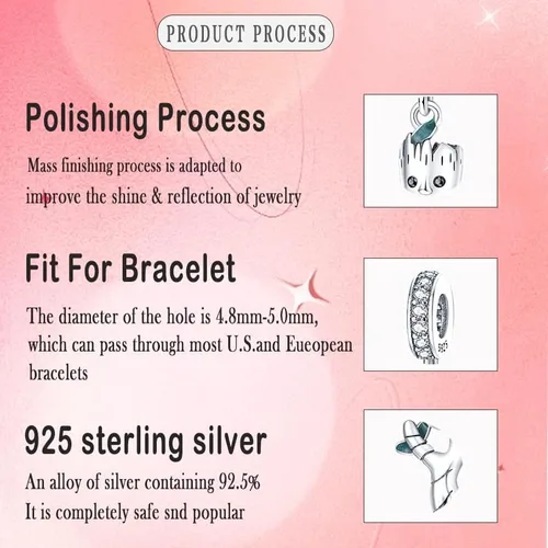 Miniatura 4 de Abalorio de plata de ley 925 para pulseras y collares Pandora para mujer, circonitas cúbicas 5A, cuentas de joyería