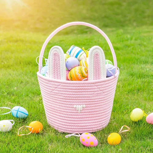 Miniatura 3 de CubesLand Cestas de Pascua para niños, juego de 2 cubos vacíos de conejo con asa, bolsas de cesta de caza de huevos de Pascua suaves y resistentes