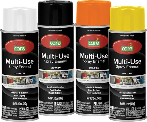 Miniatura 62 de Pintura en aerosol, 12 onzas, paquete de 6 (mezcla de colores cálidos: blanco brillante, rojo rubí, naranja, amarillo, marrón, negro brillante)