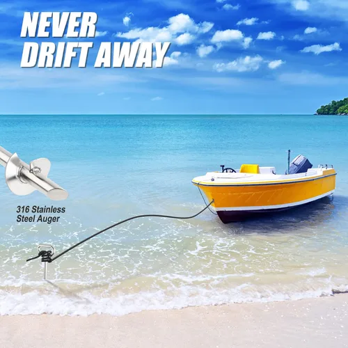 Miniatura 5 de Anclaje de arena para barco, anclajes de arena PWC de acero inoxidable 316 de 17 pulgadas/34 pulgadas/46 pulgadas, ideales para pontón, kayak jet