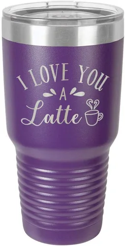Miniatura 18 de Taza de viaje de acero con recubrimiento de polvo grabado con láser, con texto en inglés "I Love You A LATTE Engraved Tumbler", sin BPA