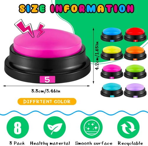 Miniatura 2 de Xuhal 8 piezas de botones zumbadores de grabación para juegos de trivia con zumbadores de respuesta grabables de números para entrenamiento