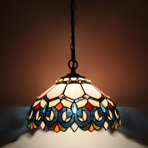Miniatura 4 de Lámpara Colgante Tiffany con Enchufe, Lámpara Colgante de Cristal Emplomado de 12 Pulgadas, Cadena de 39 Pulgadas, Cable de 15 Pies, Sala de Estar