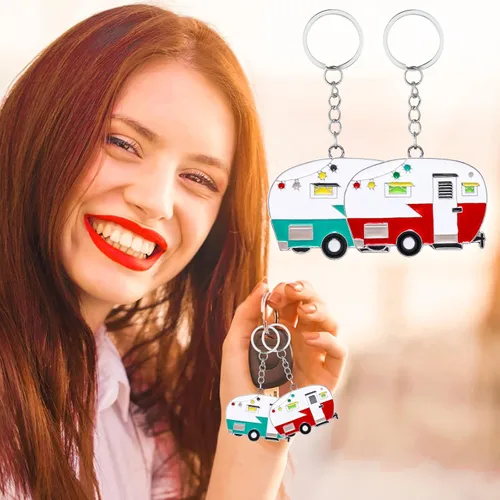 Miniatura 6 de 2 Piezas Llavero de Caravana, Llavero de Caravana RV Accesorios de Caravana para Remolques de Viaje Llavero Retro de Coche de Camping