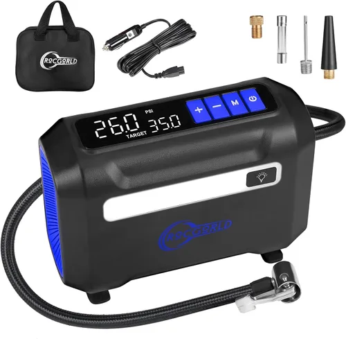 Miniatura 10 de ROCGORLD R8 Inflador de Neumáticos Compresor de Aire Portátil, Compresor de Aire Portátil DC 12V con Pantalla Digital Doble Grande, Inflado 3X Más
