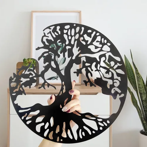 Miniatura 4 de Arte de pared de metal con árbol de la vida, escultura de pared de árbol genealógico, arte de pared moderno para sala de estar, jardín, oficina