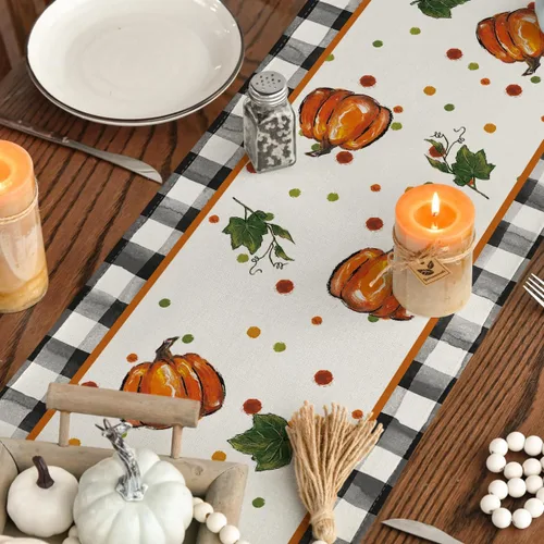 Miniatura 7 de Artoid Mode Camino de mesa de otoño con lazo de calabaza, decoración de mesa de comedor de cocina de otoño para decoración de fiesta del hogar, 13 x