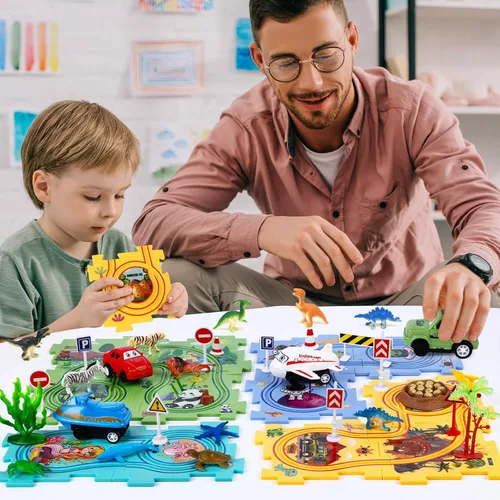Miniatura 4 de VESPRO Juego de pista de coche para niños pequeños de la serie 4, juego de pista de coche de 68 piezas para niños, juguetes educativos de Juego