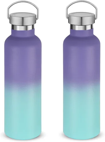 Miniatura 22 de Volhoply 24 onzas Botella de agua aislada con boca estándar con tapa de combinación de plástico y acero inoxidable, botellas de agua de 304 18/8