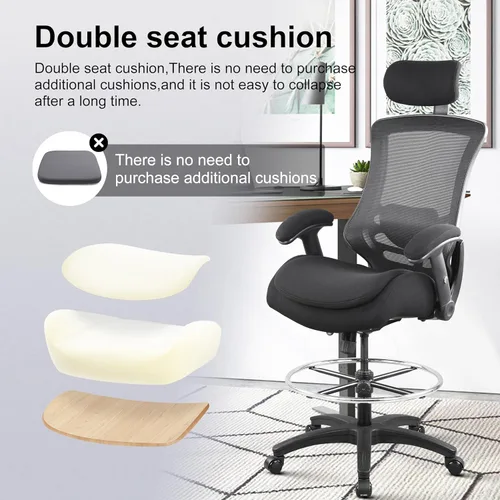Miniatura 3 de BOLISS Silla de dibujo ergonómica de 400 libras, silla alta de malla para oficina, silla de escritorio de pie, reposabrazos ajustable en altura