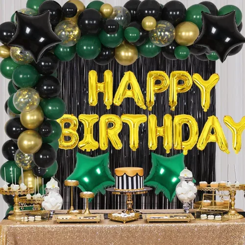 Miniatura 3 de Isndare Globos Negros, Dorados y Verdes para Decoraciones de Fiesta de Graduación 60 Piezas 30.5CM Globos Negros, Dorados y Verdes Metálicos Negro